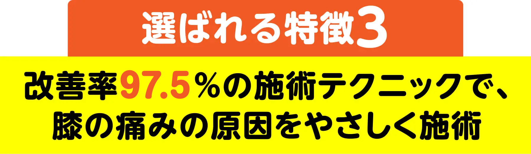 選ばれる特徴3 改善率97.5%の施術テクニックで、膝の痛みの原因をやさしく施術